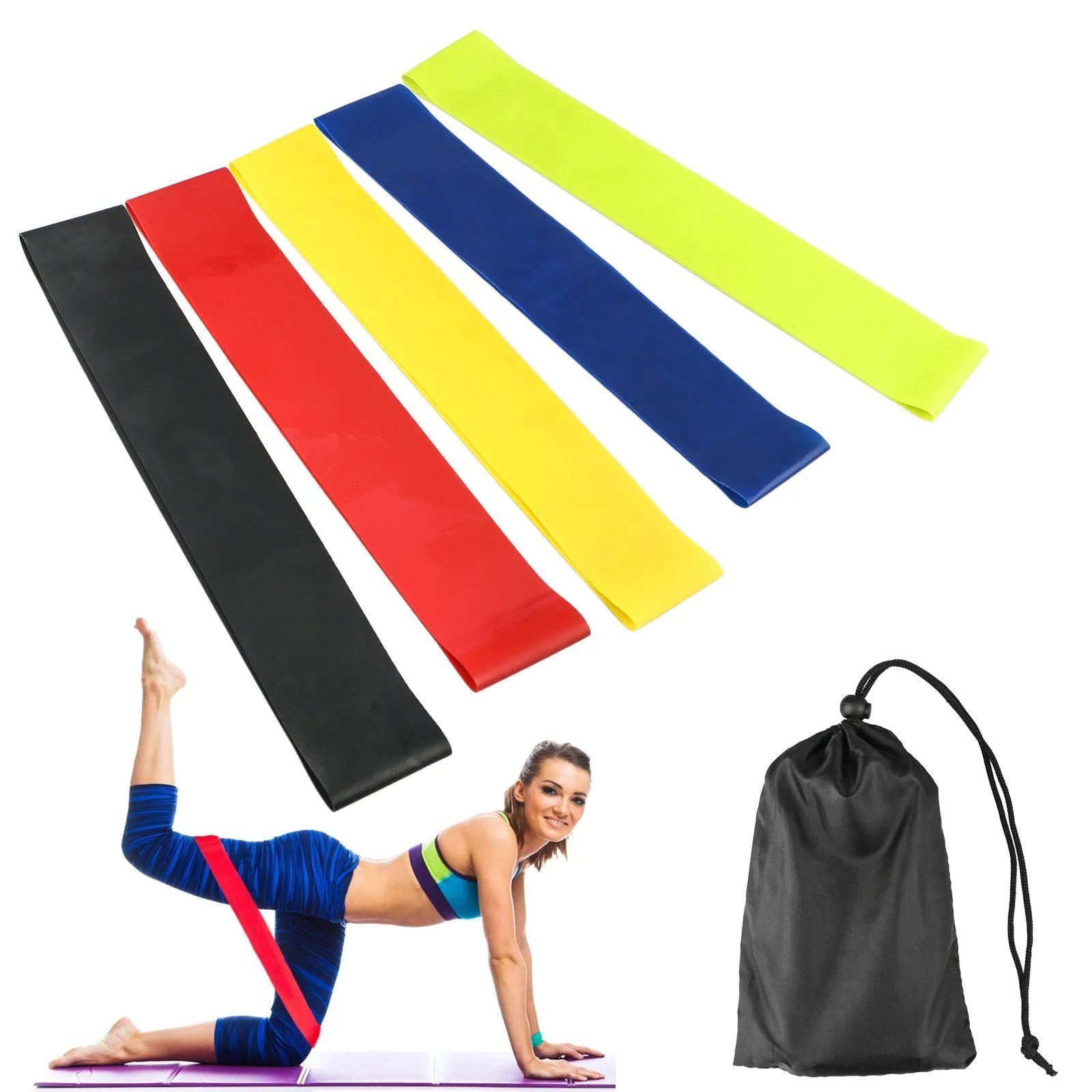 5 Pack Resistance Band Loop Workout Set with Gym Carry Bag - Progression Strength Levels