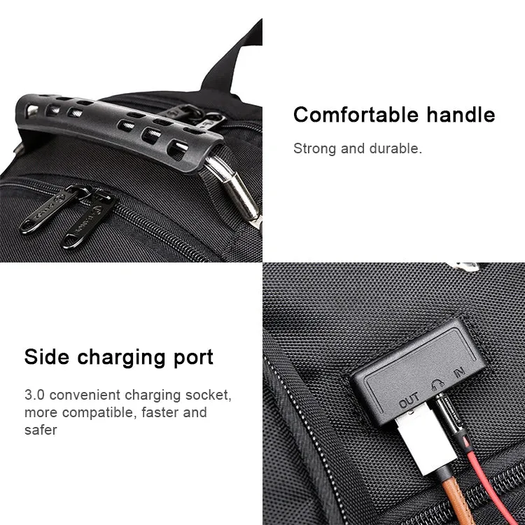 BANGE Waterproof Travel Men Backpack Rechargeable Large Capacity Shoulders Bag with Earplug Hole (Black)