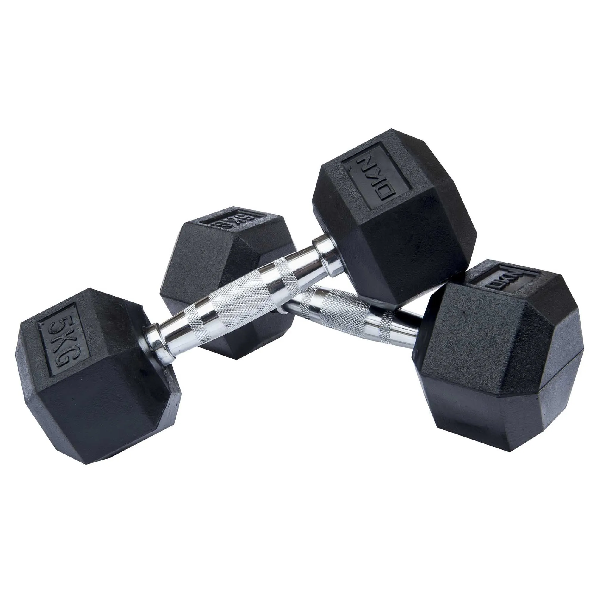 DKN 5kg to 30kg Rubber Hex Dumbbell Set - 9 Pairs