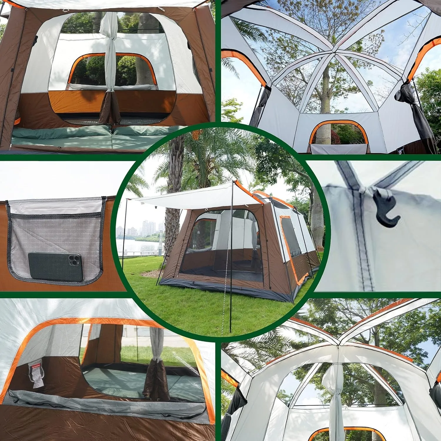 Extra Large Tent 10-12-14 Person(Style-B),Family Cabin Tents,2 Rooms,3 Doors and 3 Windows with Mesh,Straight Wall,Waterproof,Double Layer,Big Tent for Outdoor,Picnic,Camping,Family Gathering