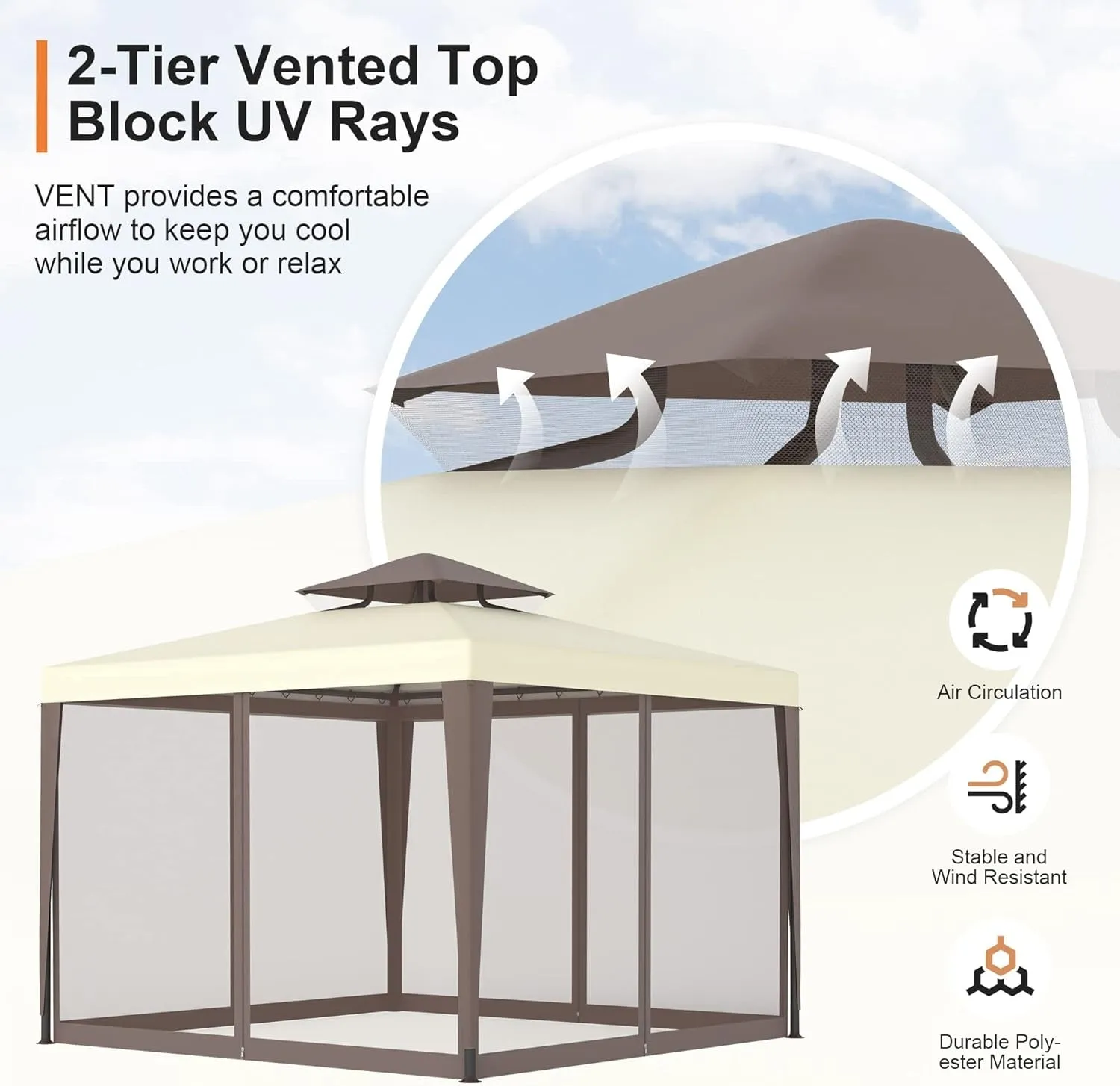 Gazebo, 10X10 Patio Gazebo Waterproof Canopy Tent Uv-Resistant 2-Tier Top Sturdy Outdoor Canopy Tent for Camping with Mosquito Netting for Garden Patio Backyard(10Ft X 10FT)