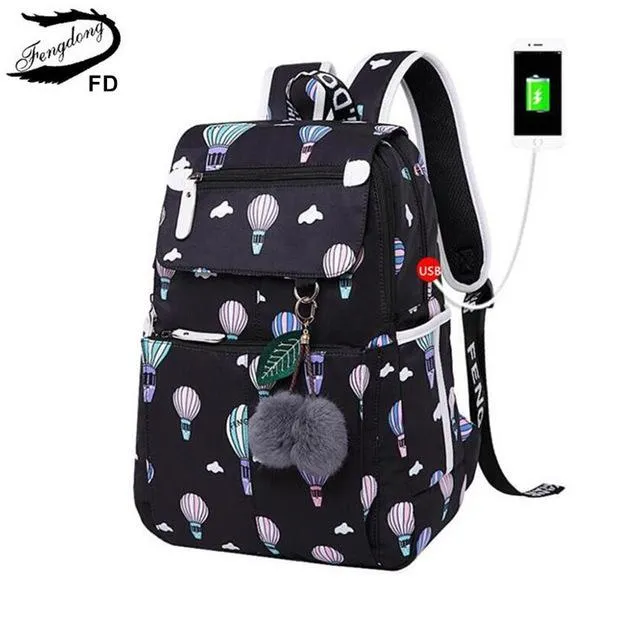 Large Capacity Cute School Backpack With Pompom Keychain