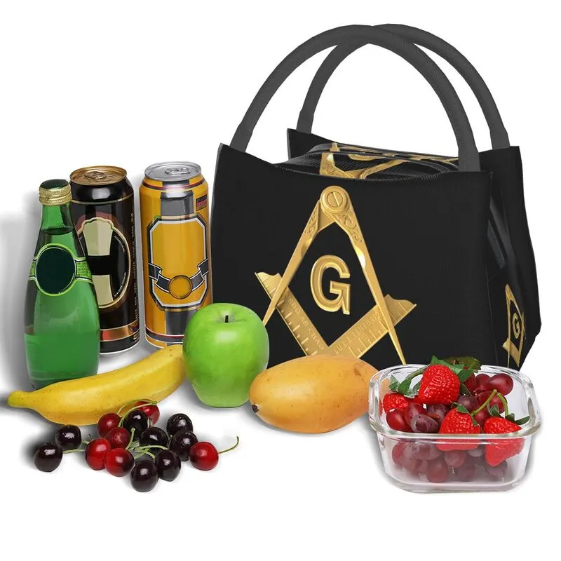 Master Mason Blue Lodge Lunch Bag - Black & Gold Square and Compass G