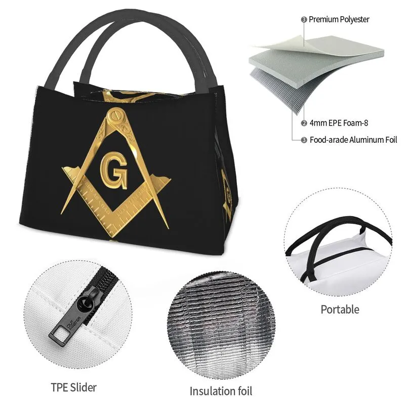 Master Mason Blue Lodge Lunch Bag - Black & Gold Square and Compass G