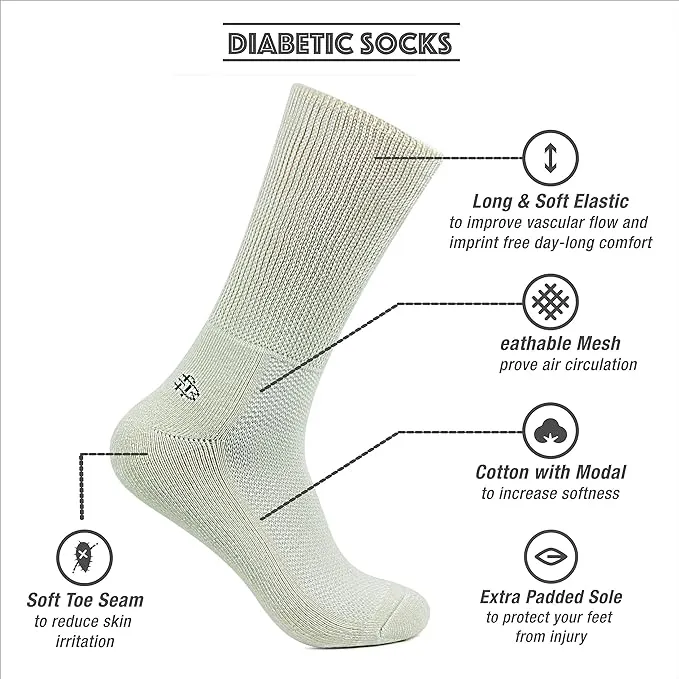 Men's Crew Length Diabetic Socks (White)