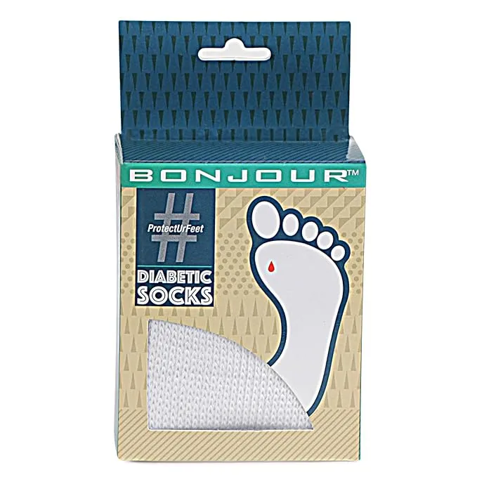 Men's Crew Length Diabetic Socks (White)