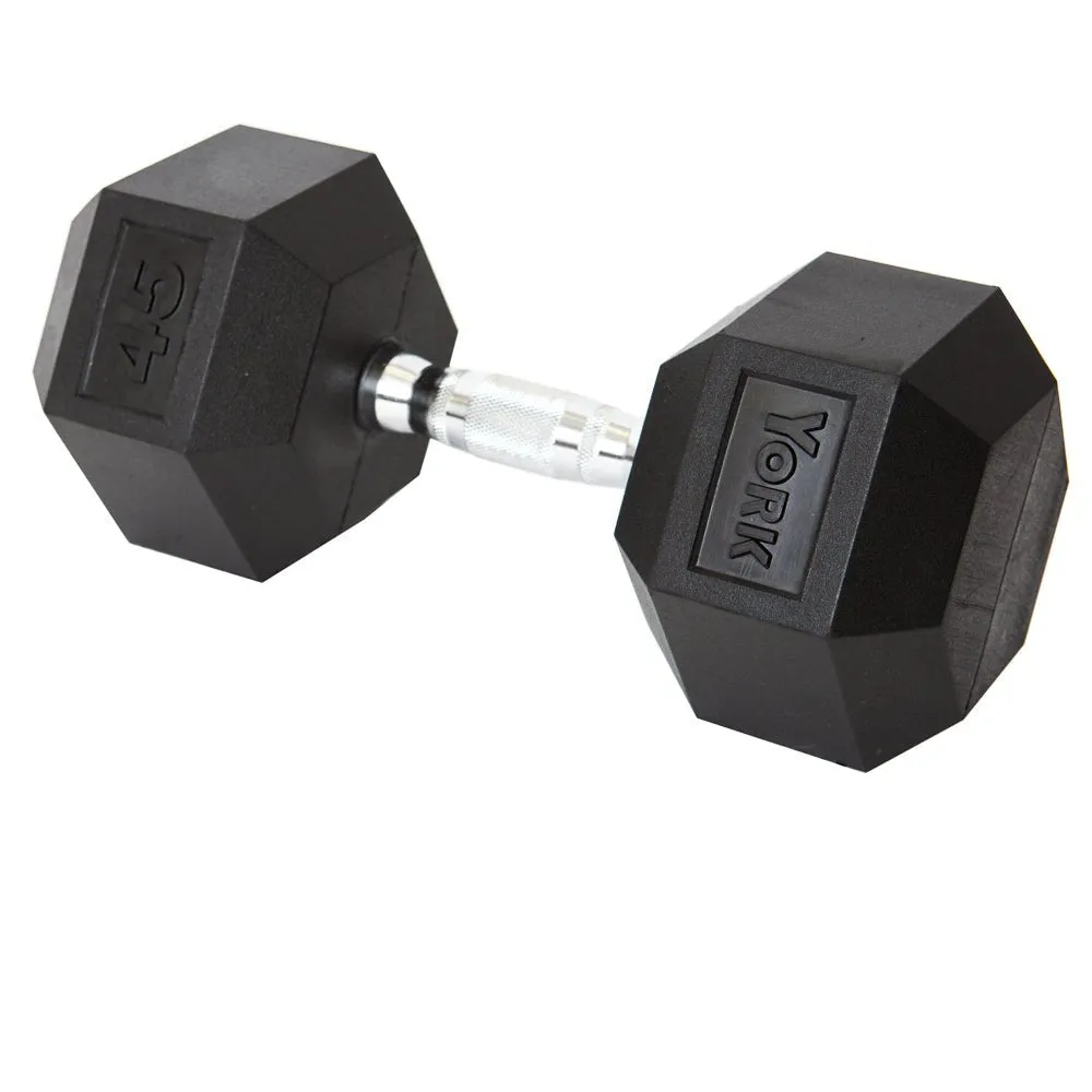 Rubber Hex Dumbbells Pairs York 2.5 to 125 lbs