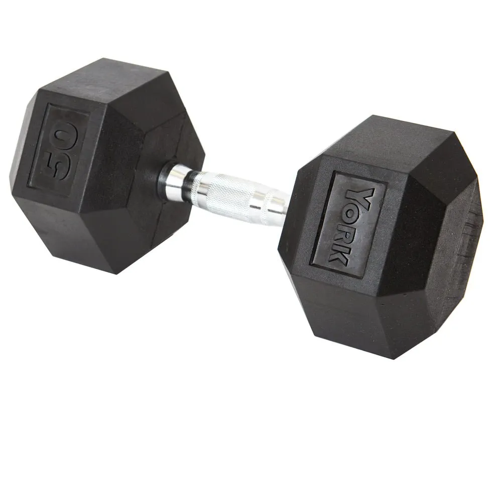 Rubber Hex Dumbbells Pairs York 2.5 to 125 lbs