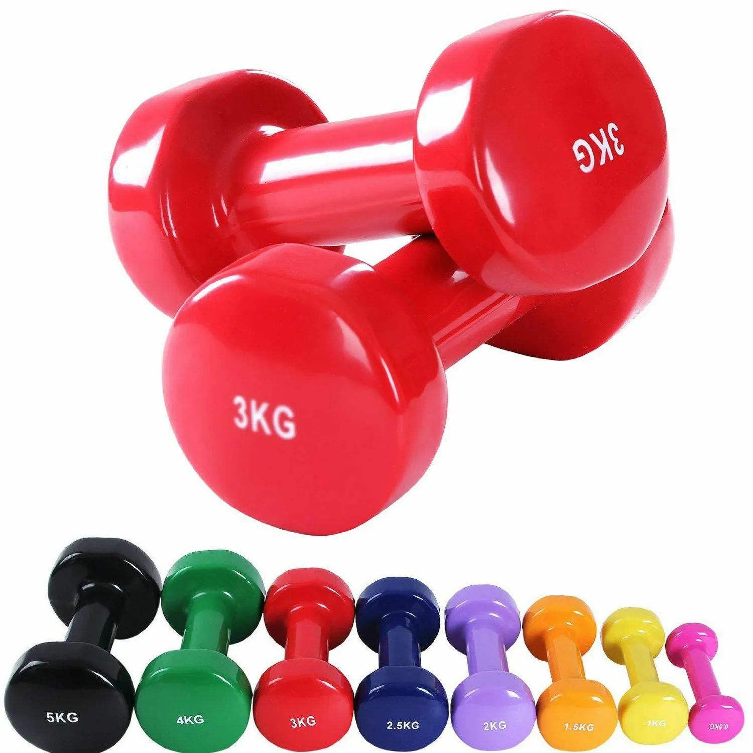 Solid Vinyl Dumbbell Pair 3Kg Red